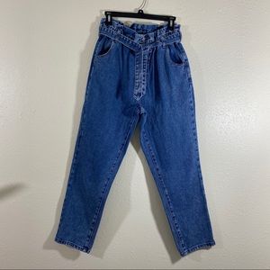 Pac-sun jeans Mom Jeans 27 High rise Elastic Paperbag waist Belt Tapered Denim